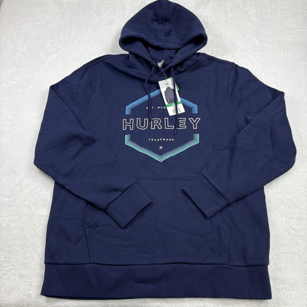 Hurley Hoodie Mens XL Blue Pullover Fleece Hooded Graphic Logo Trademark